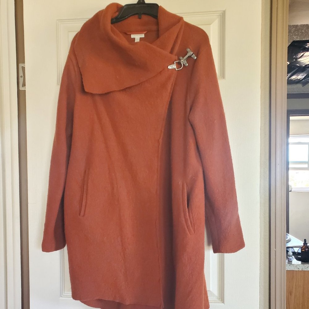Garnet Hill Asymmetrical Boiled Wool Coat - Rust
